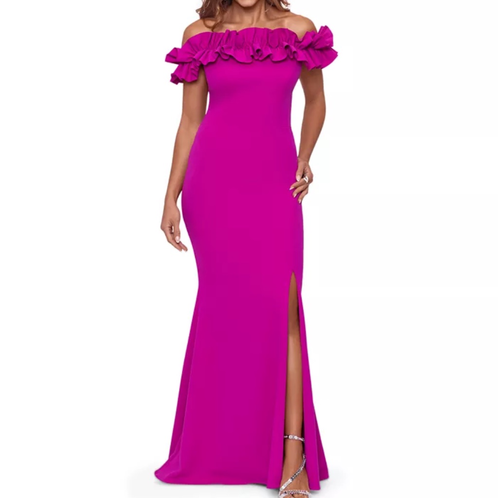 Xscape - Petite Ruffled Off-The-Shoulder Gown